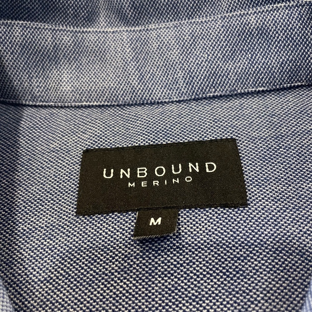 Unbound Merino Wool Blend Shirt Mens Medium Blue Long Sleeve Button Up Stretch - Picture 2 of 11